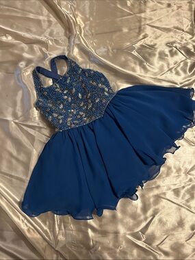 Girls Royal Blue Beaded Chiffon Formal Pageant Dress 👑
